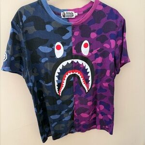 A Bathing Ape BAPE shark t shirt blue purple kids XL